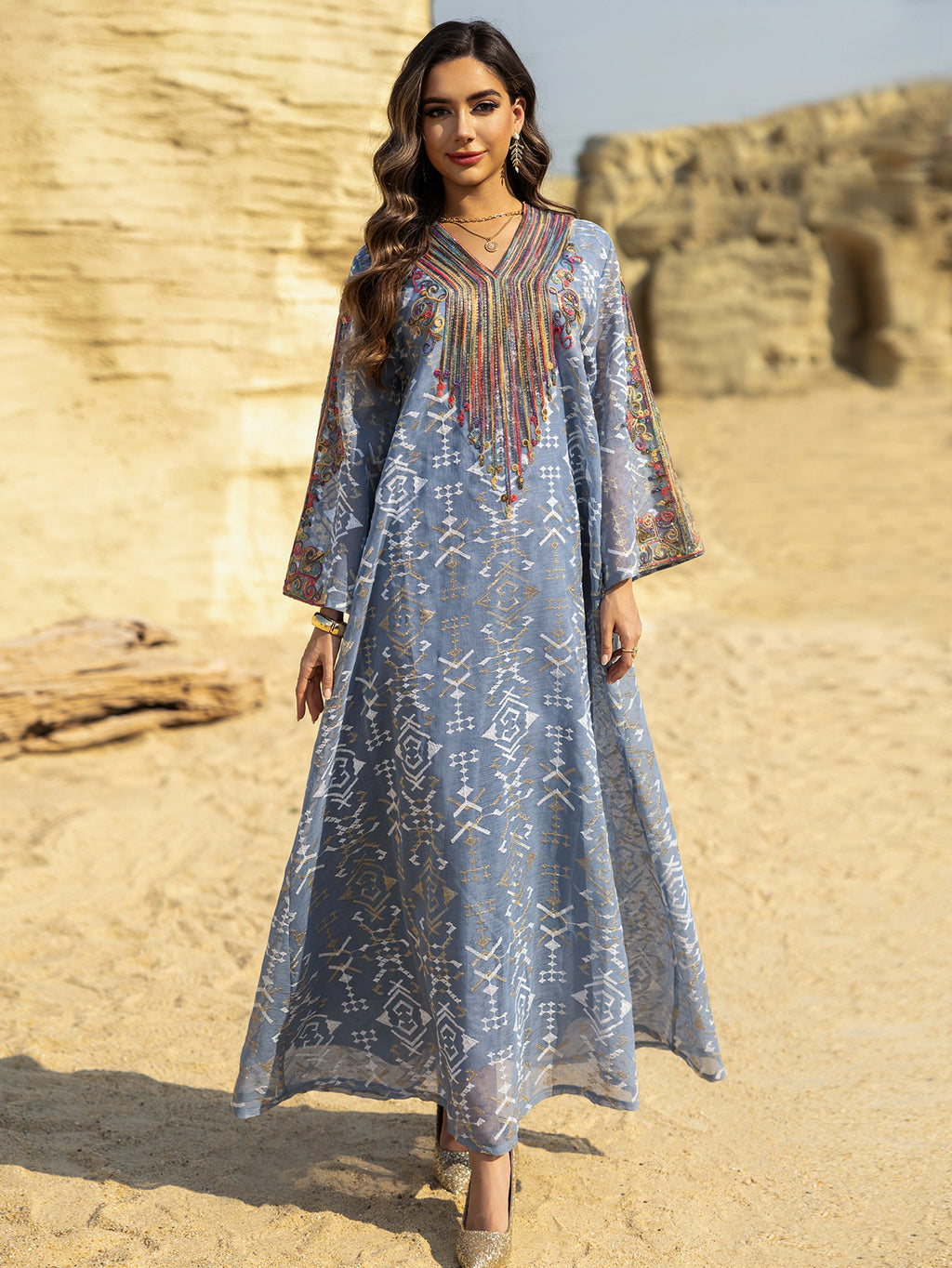 Embroidered Applique Maxi Dress