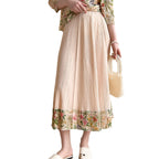 Floral Pleated A-Line Midi Skirt for Women, One Size