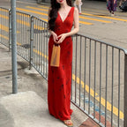 Floral V-Neck Strap Bodycon Maxi Dress for Women, High Waist