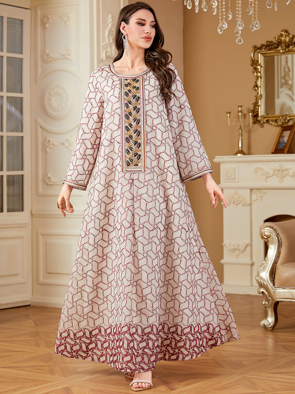 Burgundy Embroidered Maxi Dress