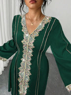 Plus-Size Lace Embroidered Maxi Dress with long sleeves