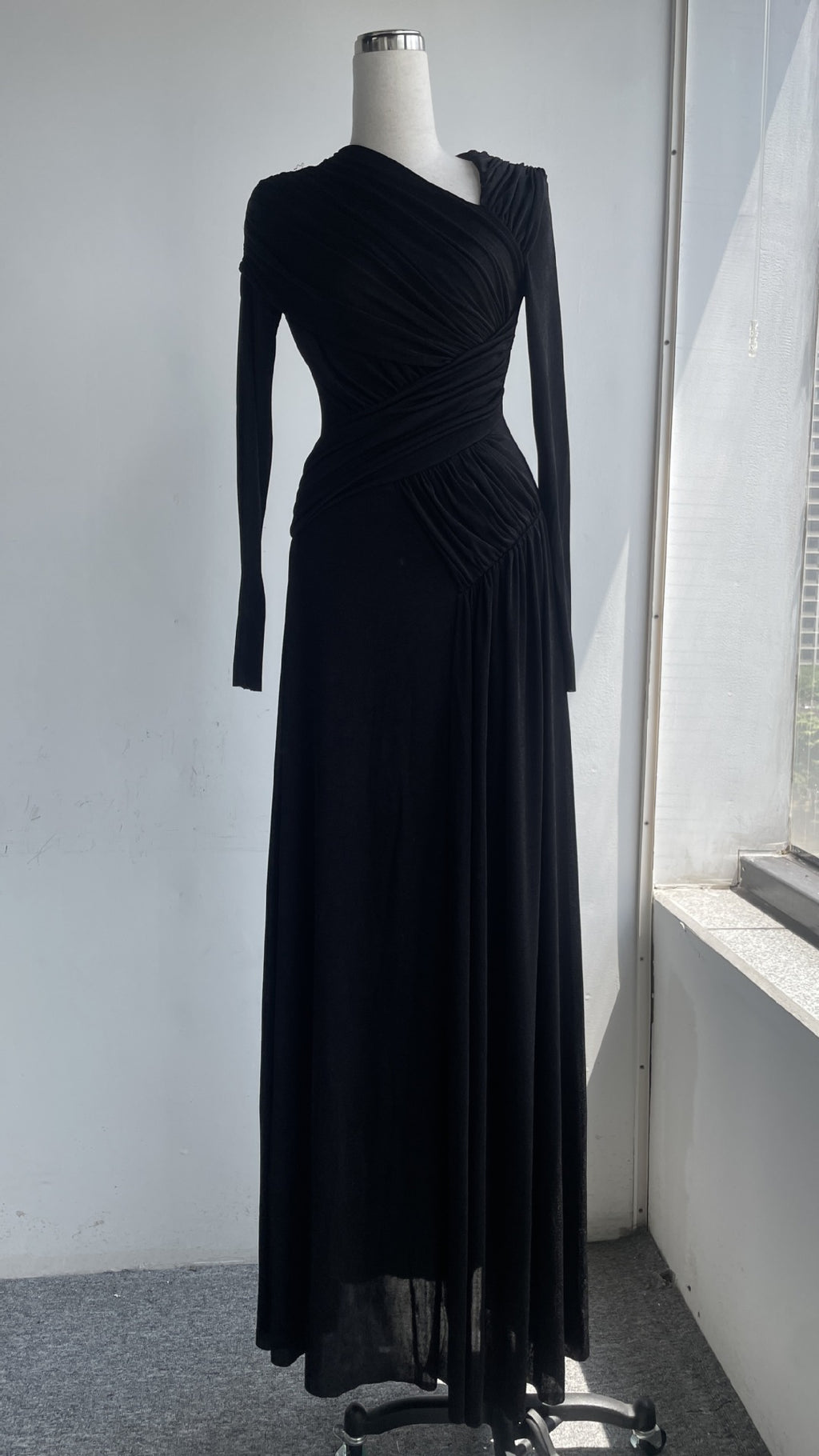 V-Neck Pleated Flared Formal Gown for Women