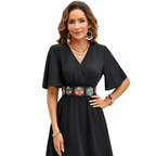 Flutter sleeve mini dress in black, feminine A-line dress by Vilmere