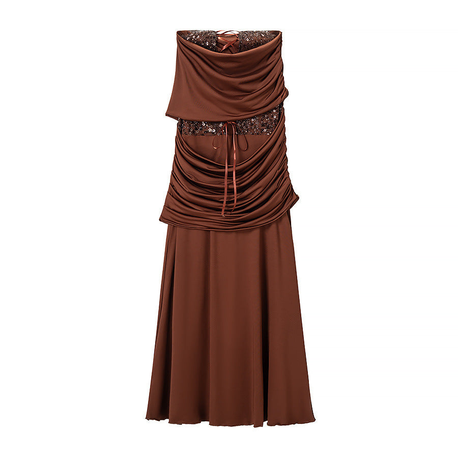 Pleated Strapless Maxi Dress for Women, Fitted