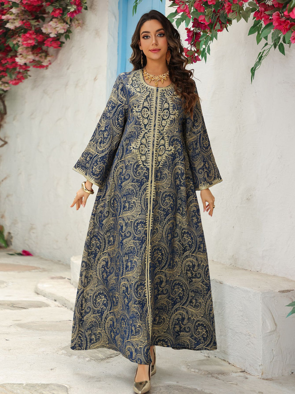 Lace-Up Kaftan Maxi Dress