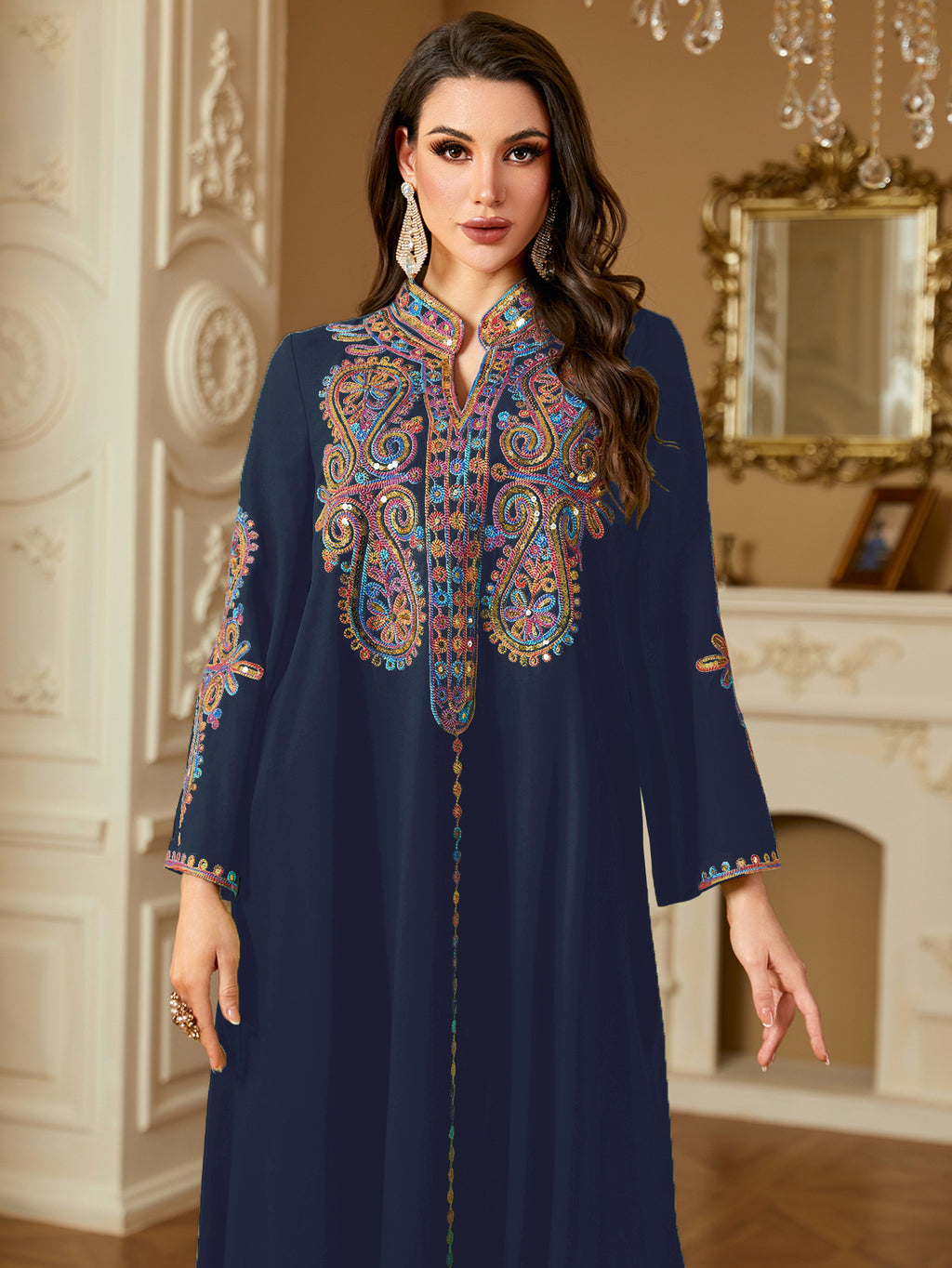 Pearl Embroidered Ethnic Robe Maxi Dress