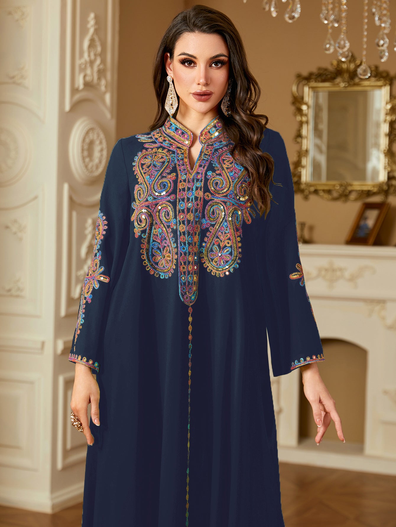 Pearl Embroidered Ethnic Robe Maxi Dress