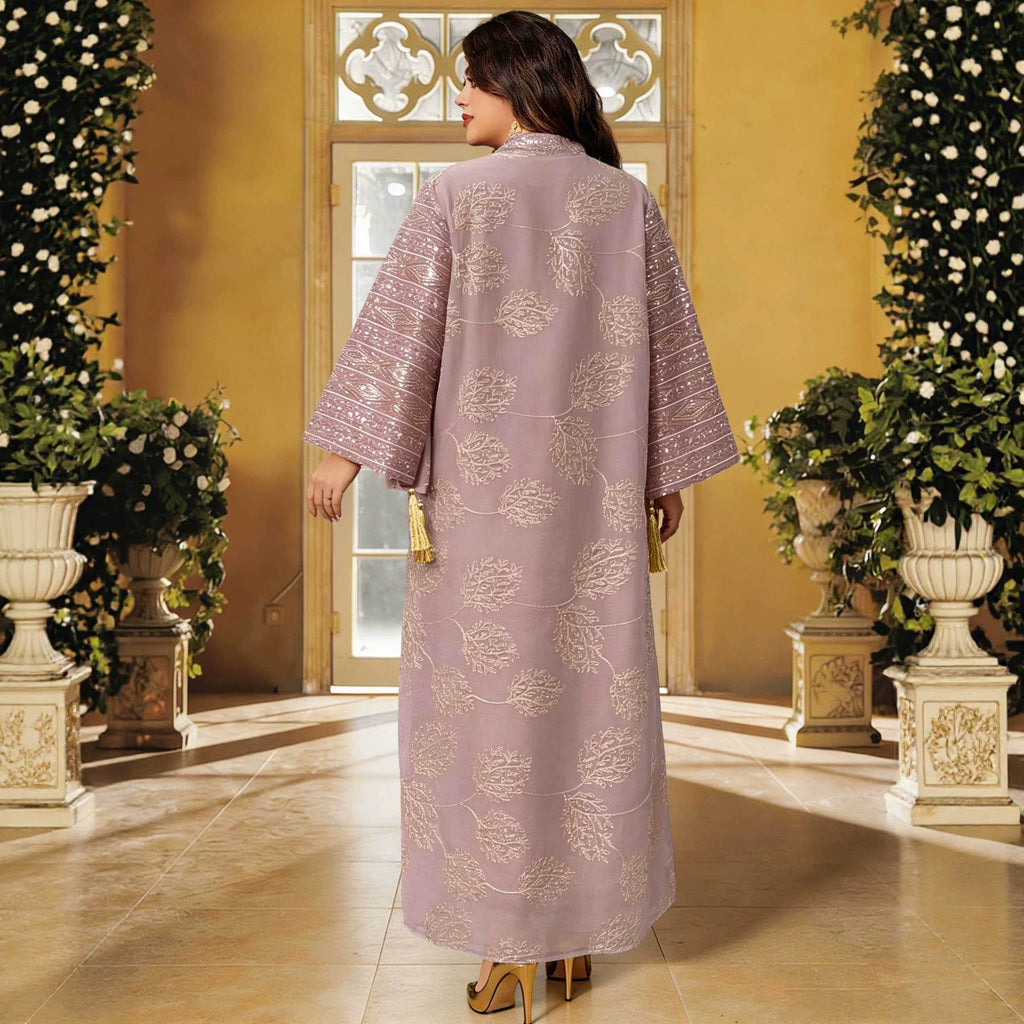 Embroidered Floral Maxi Dress, Long Sleeve