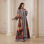 Red Printed Long-Sleeve Maxi Dress