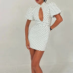 Polka Dot Stand-Collar Mini Dress for Women, Cut-Out Detail