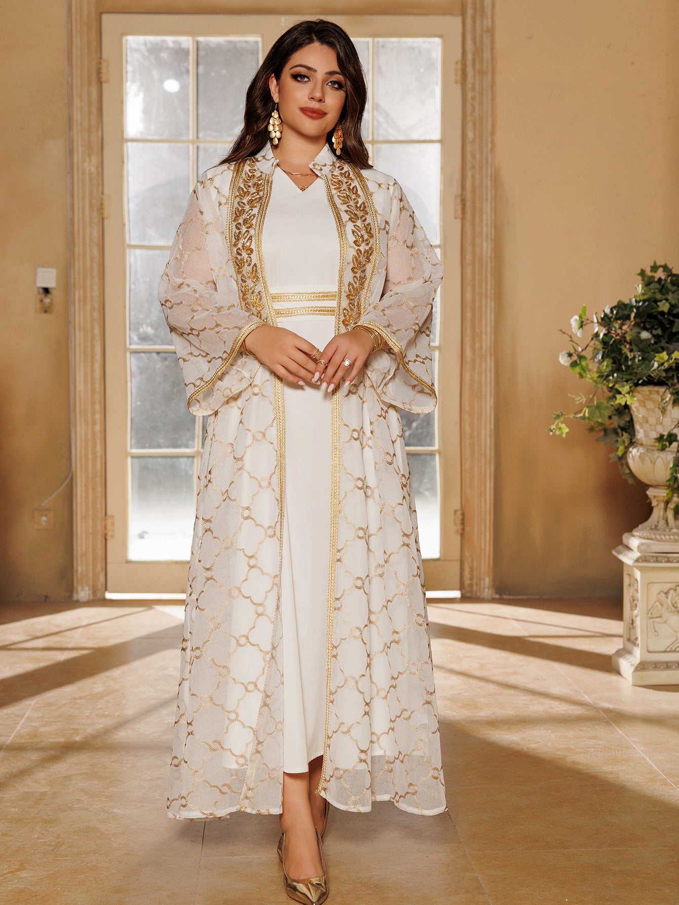 Embroidered Maxi Dress & Vest Set