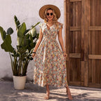 Floral Print V-Neck High-Waist A-Line Dress for Women