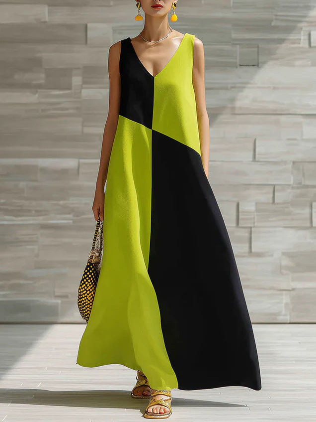 Color-Block Halter Maxi Dress