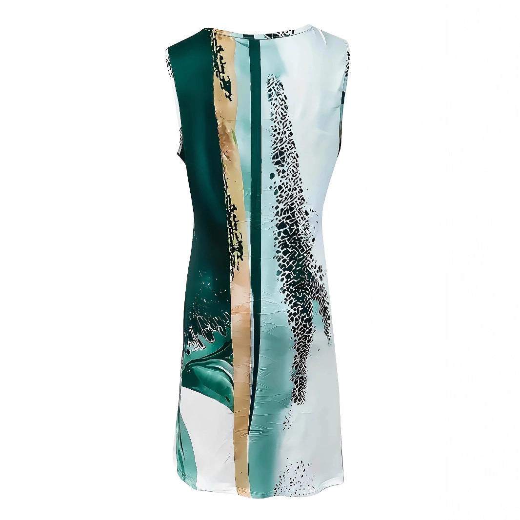 Sleeveless V-Neck Midi Dress, Metal Ring