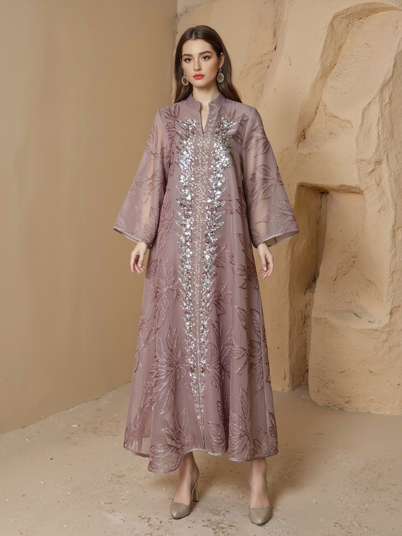 Beaded Embroidered Chiffon Maxi Dress