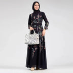 Printed Stand-Collar Long-Sleeve Maxi Dress