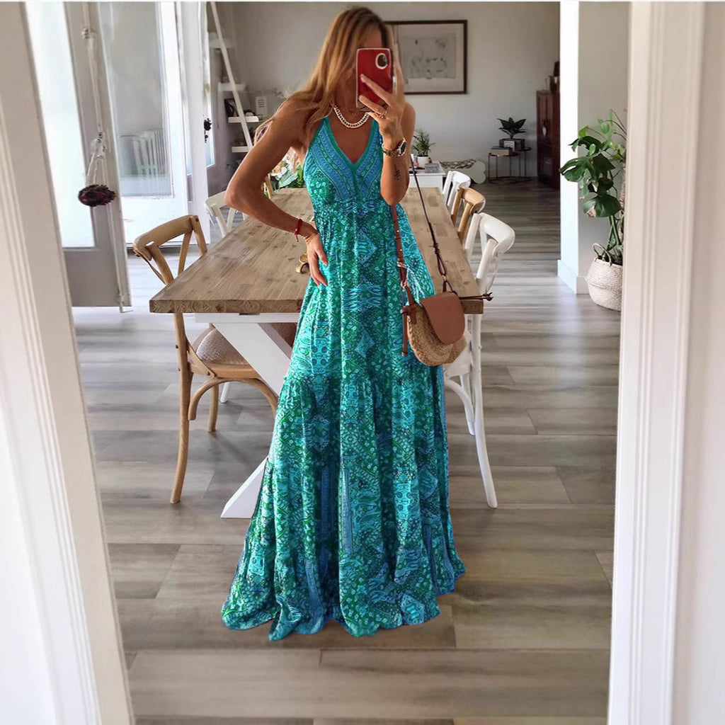 Floral Print Sleeveless V-Neck Maxi Dress