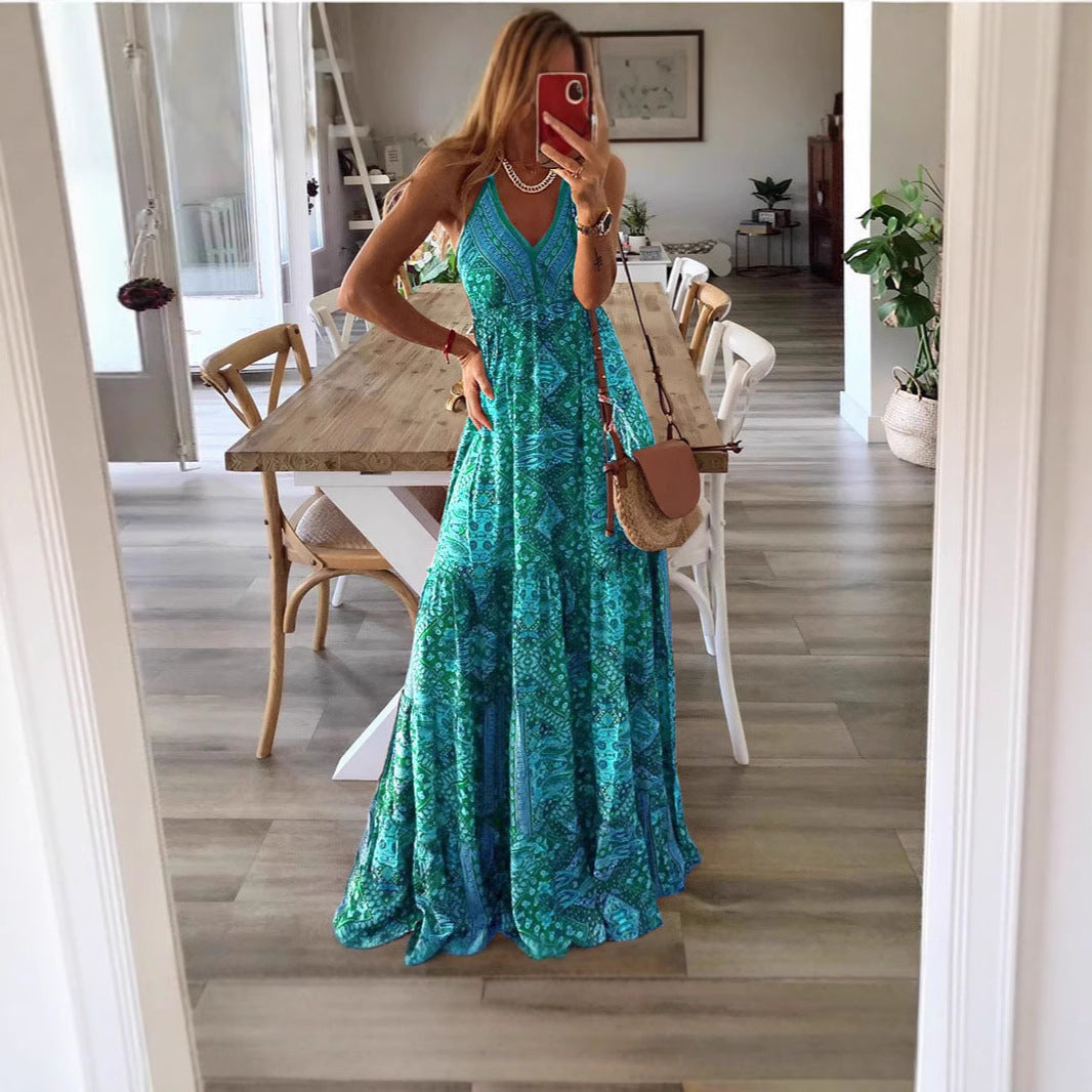Floral Print Sleeveless V-Neck Maxi Dress