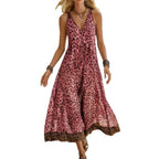 Printed Sleeveless V-Neck A-Line Maxi Dress
