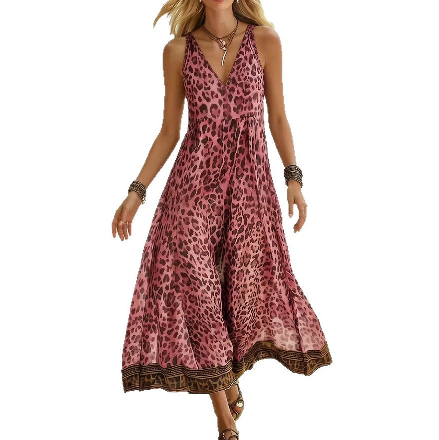 Printed Sleeveless V-Neck A-Line Maxi Dress