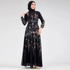 Printed Stand-Collar Long-Sleeve Maxi Dress