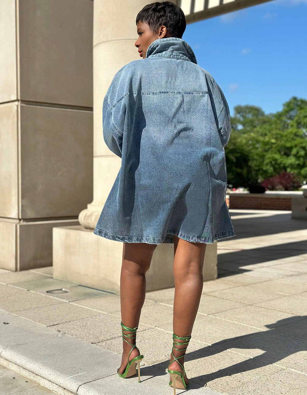 Turn-Down Collar Denim Dress