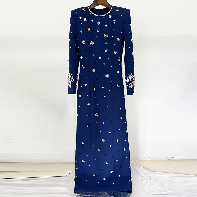 Slim-Fit Round-Neck Formal Maxi Dress for Women