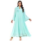 V-Neck Loose Long-Sleeve Maxi Dress, Light Blue & White for women with V neck and long sleeves