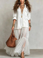 Denim-Look Chiffon Maxi Dress