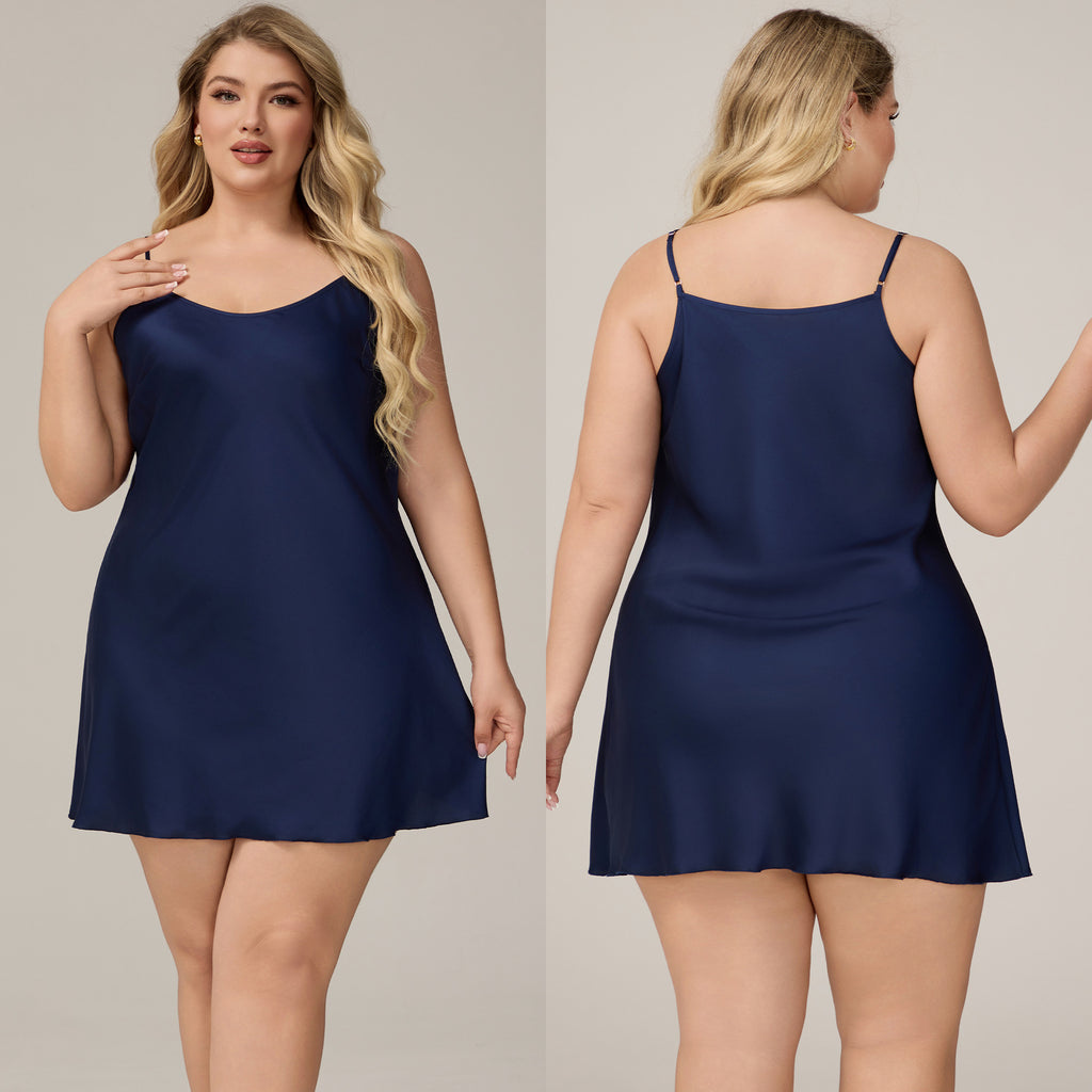 Satin Chiffon Strap Nightdress for Women, Sleeveless, Plus Size