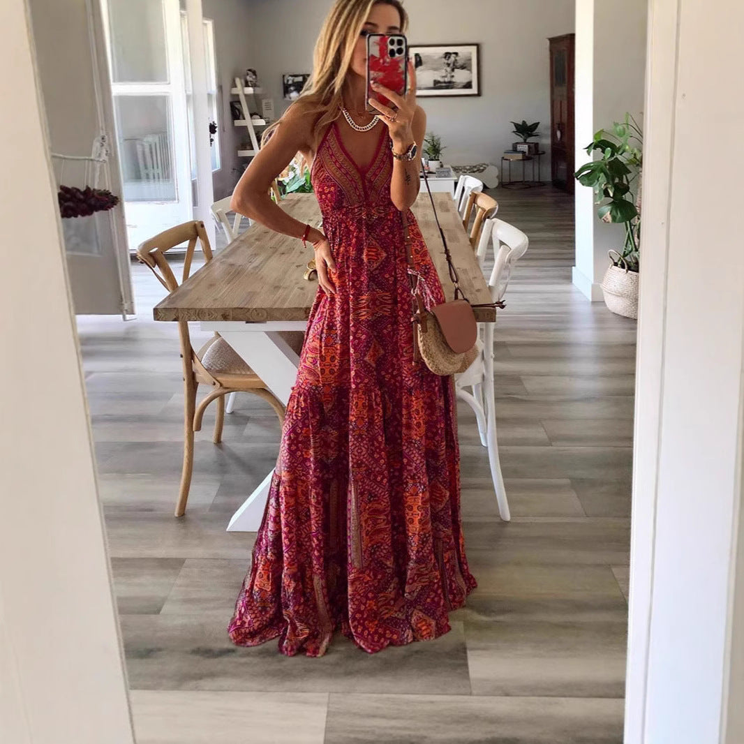 Floral Print Sleeveless V-Neck Maxi Dress