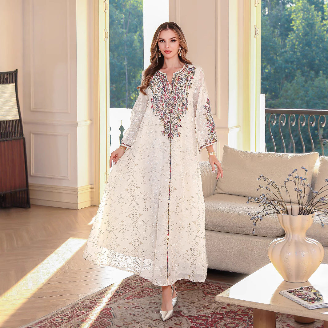 Embroidered Ethnic Robe Maxi Dress