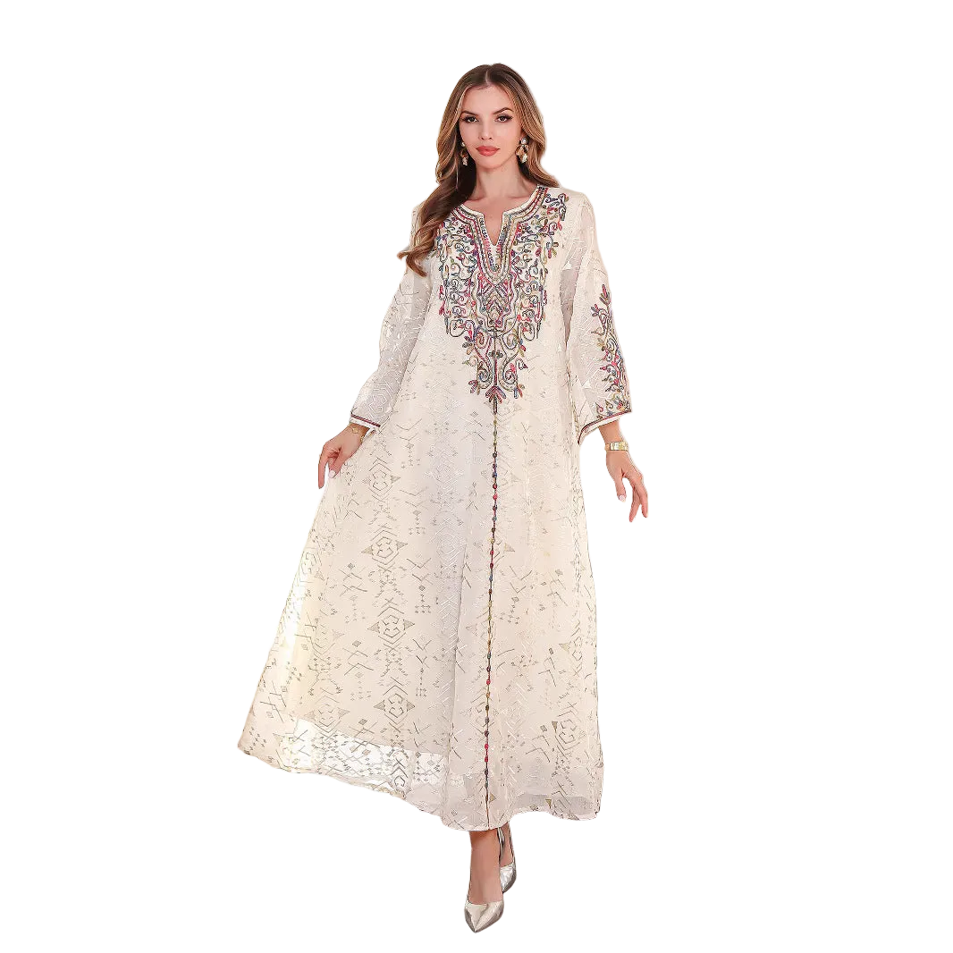 Embroidered Ethnic Robe Maxi Dress for women with long sleeves Main image