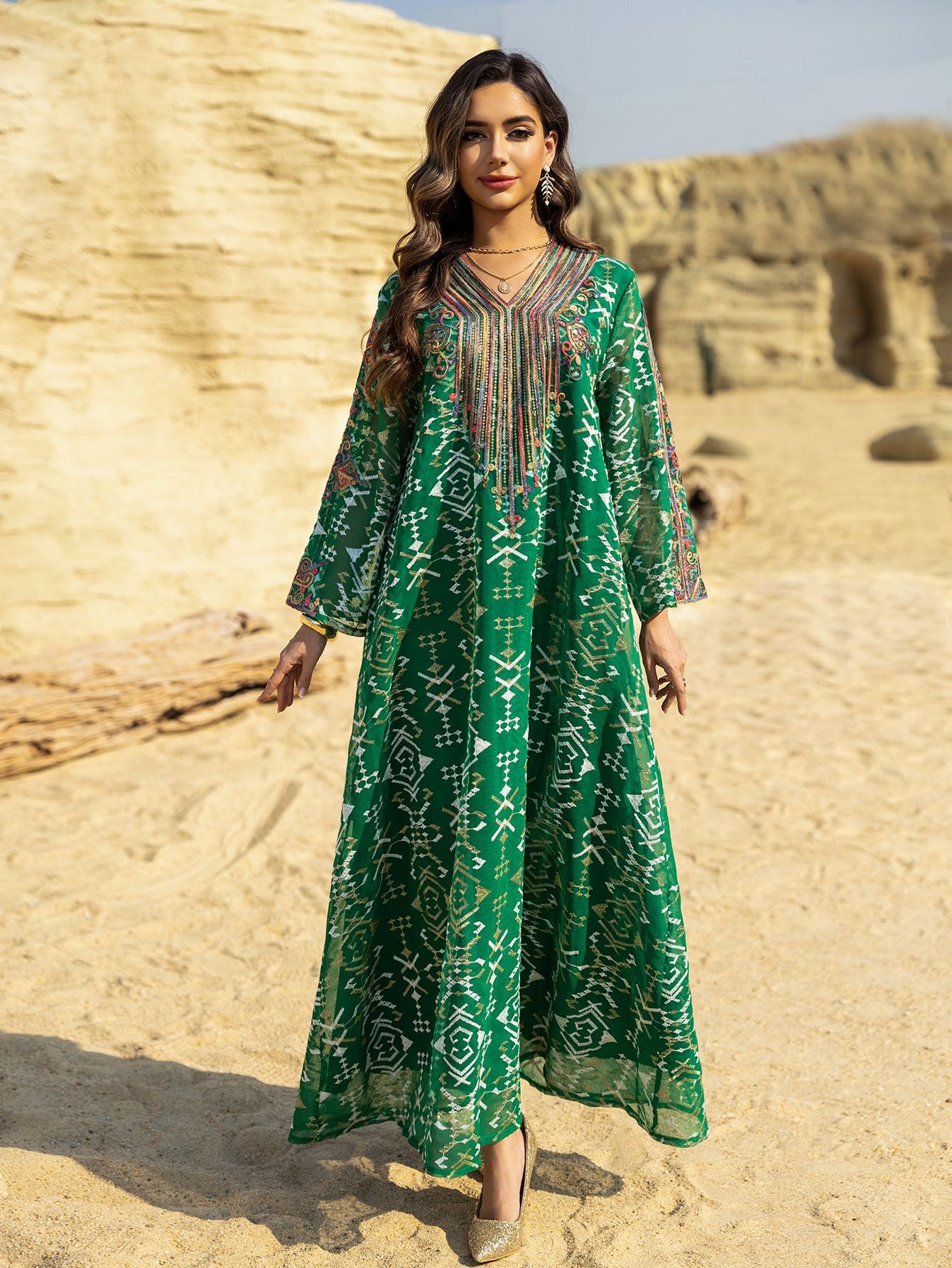 Embroidered Applique Maxi Dress