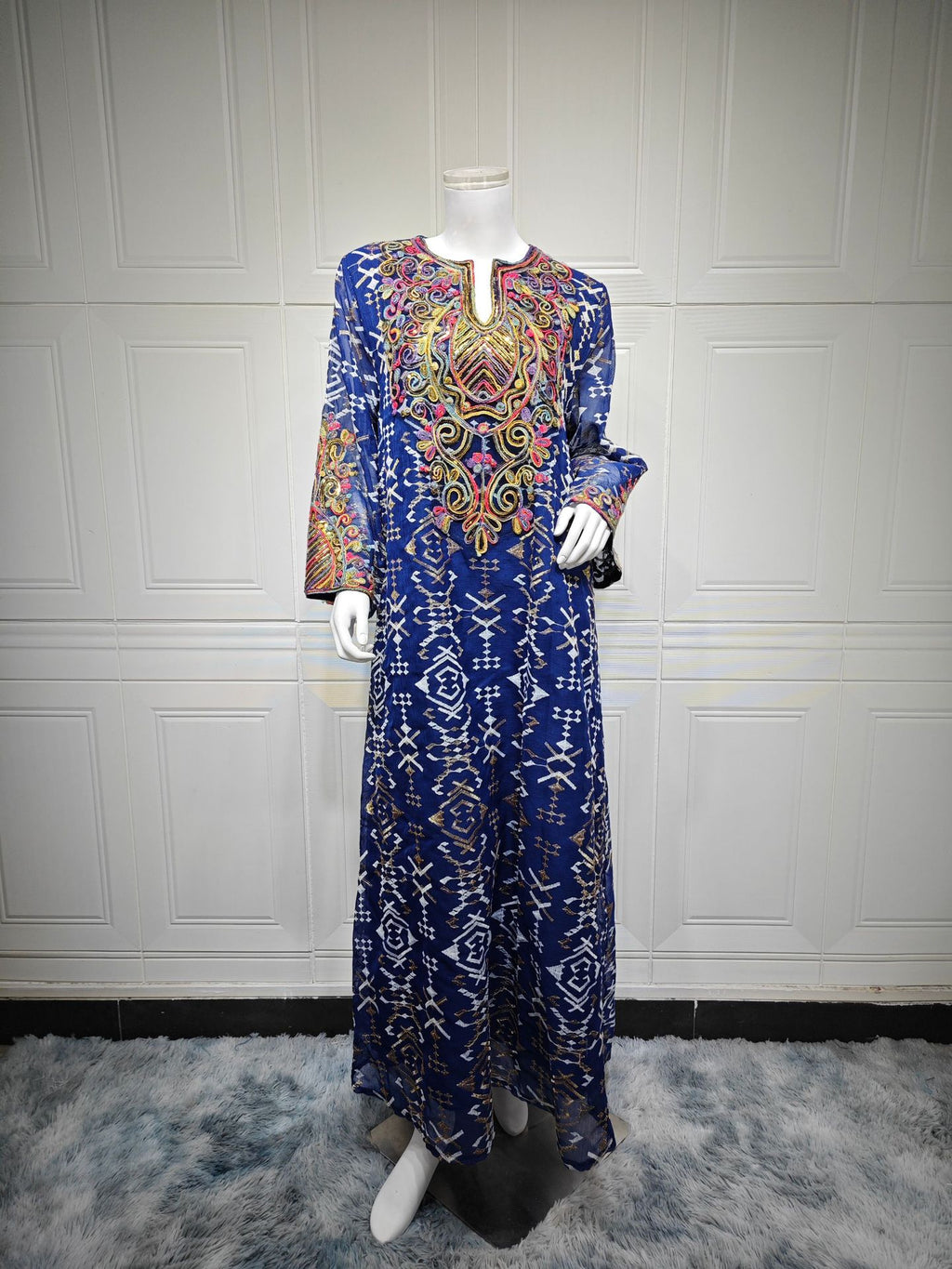 Mesh Embroidered Patchwork Maxi Dress