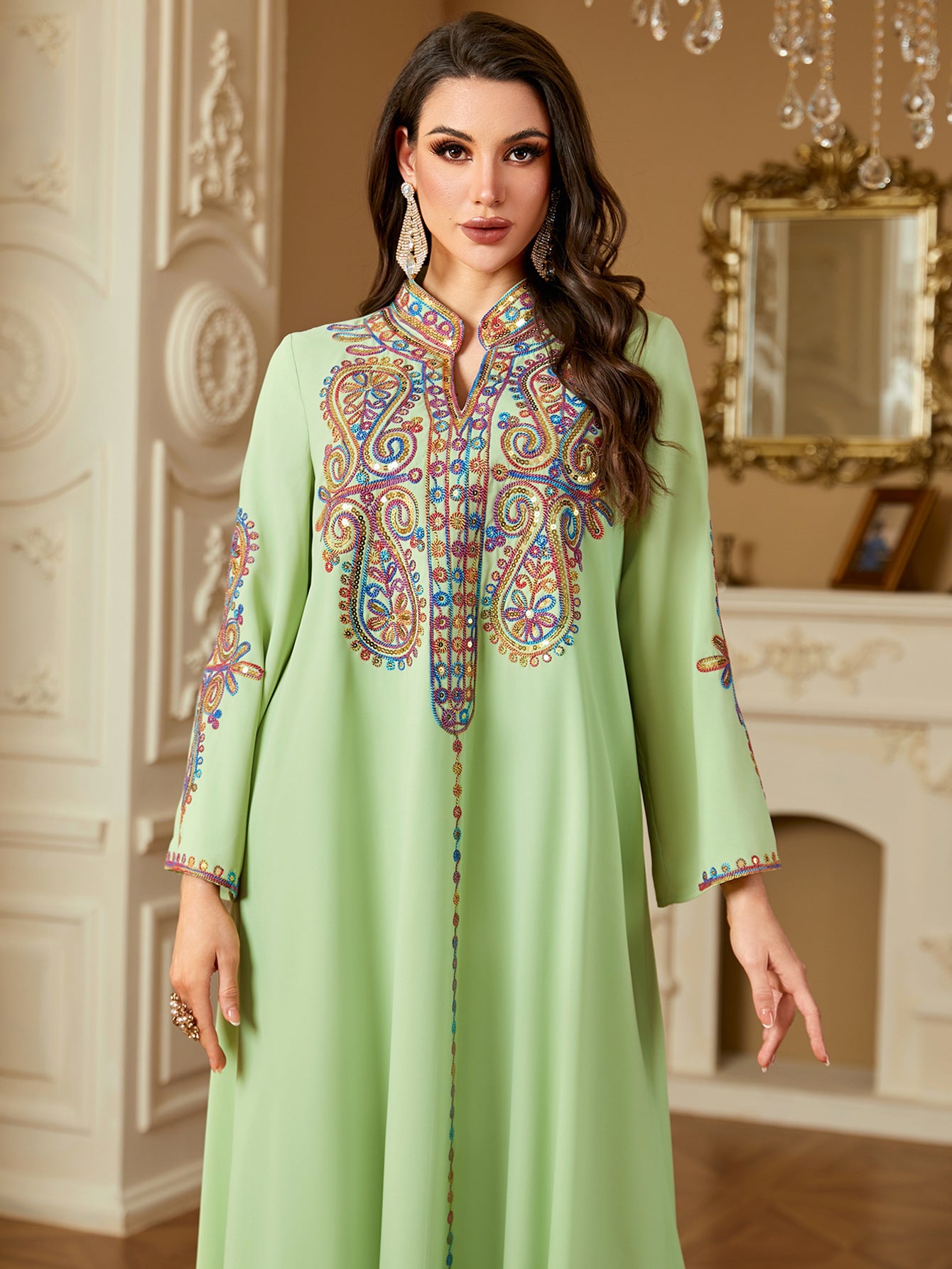 Pearl Embroidered Robe Maxi Dress