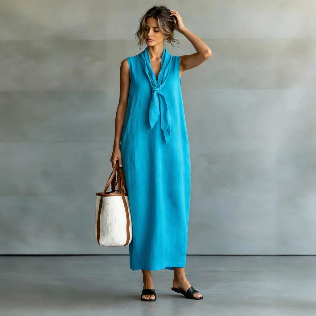 Sleeveless V-Neck Maxi Dress, Tie Waist