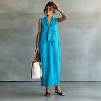 Sleeveless V-Neck Maxi Dress, Tie Waist