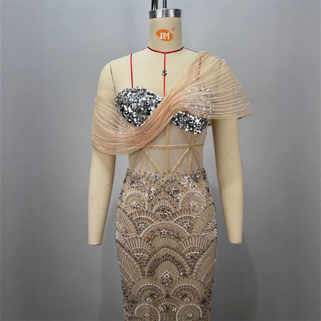 One-Shoulder Sequin Bodycon Maxi Dress for Women