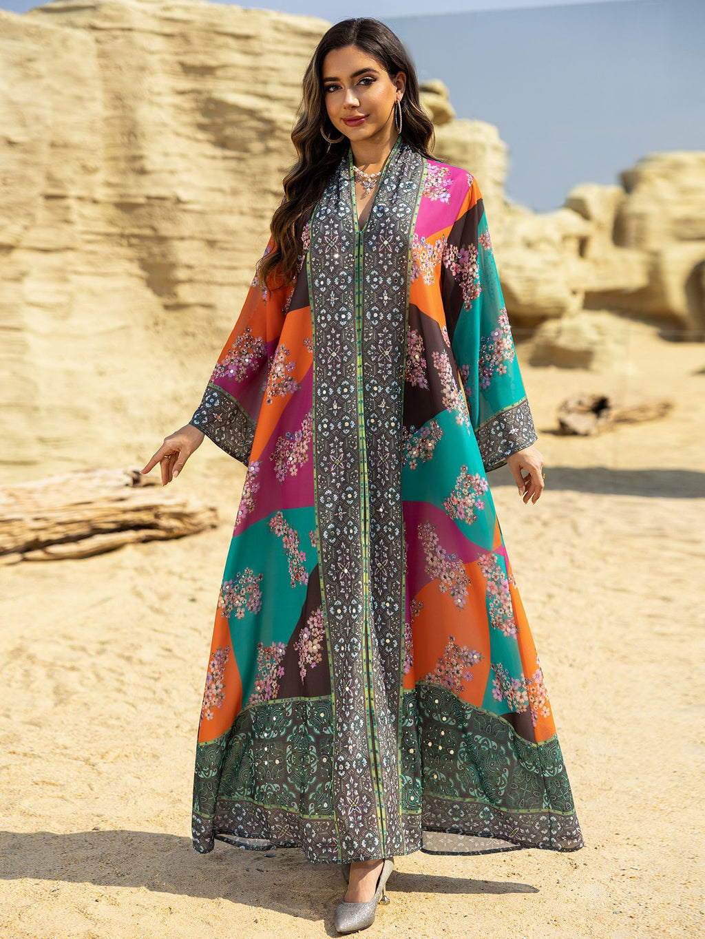 Rhinestone Printed Maxi Dress