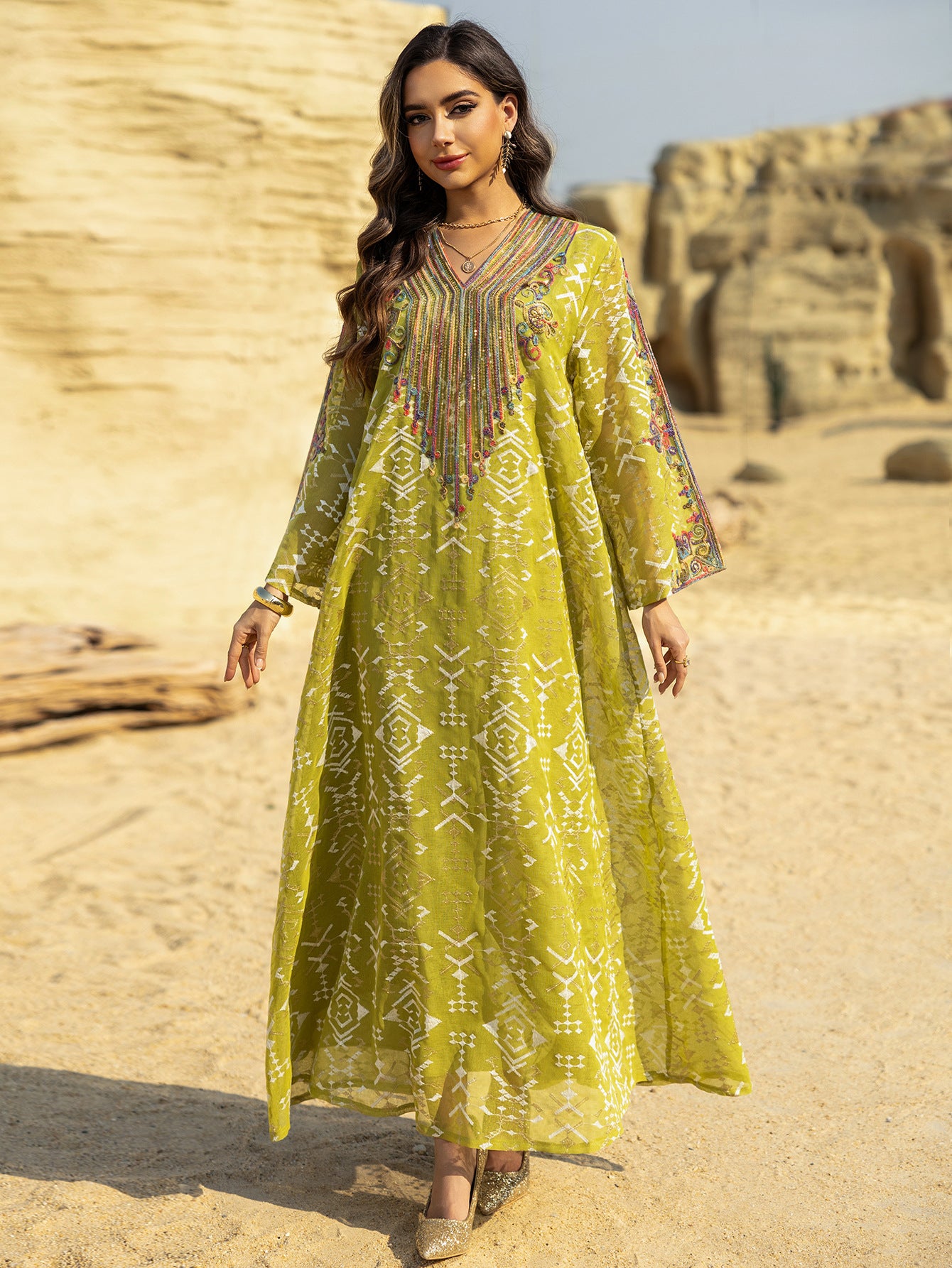 Embroidered Applique Maxi Dress