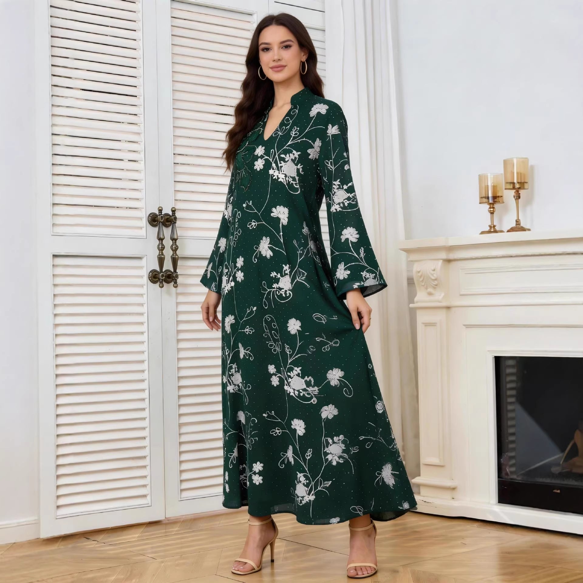 Embroidered V-Neck Maxi Dress Secondary image