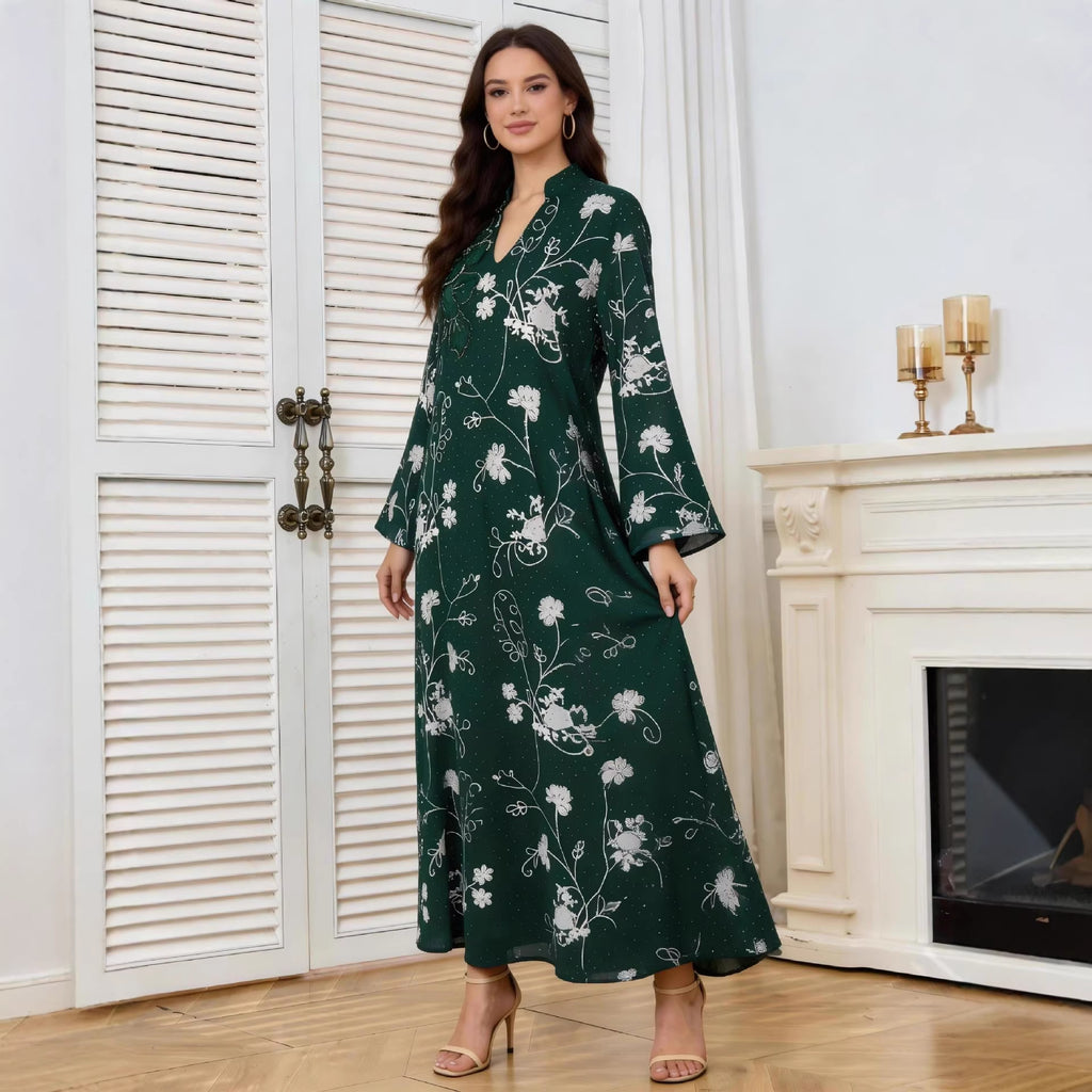 Embroidered V-Neck Maxi Dress