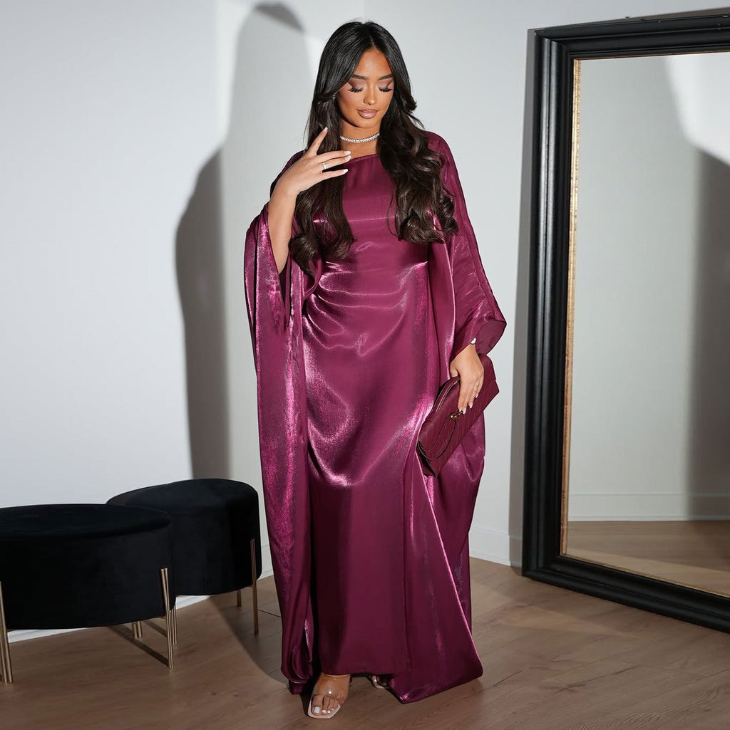 Shiny Satin Belted Maxi Dress