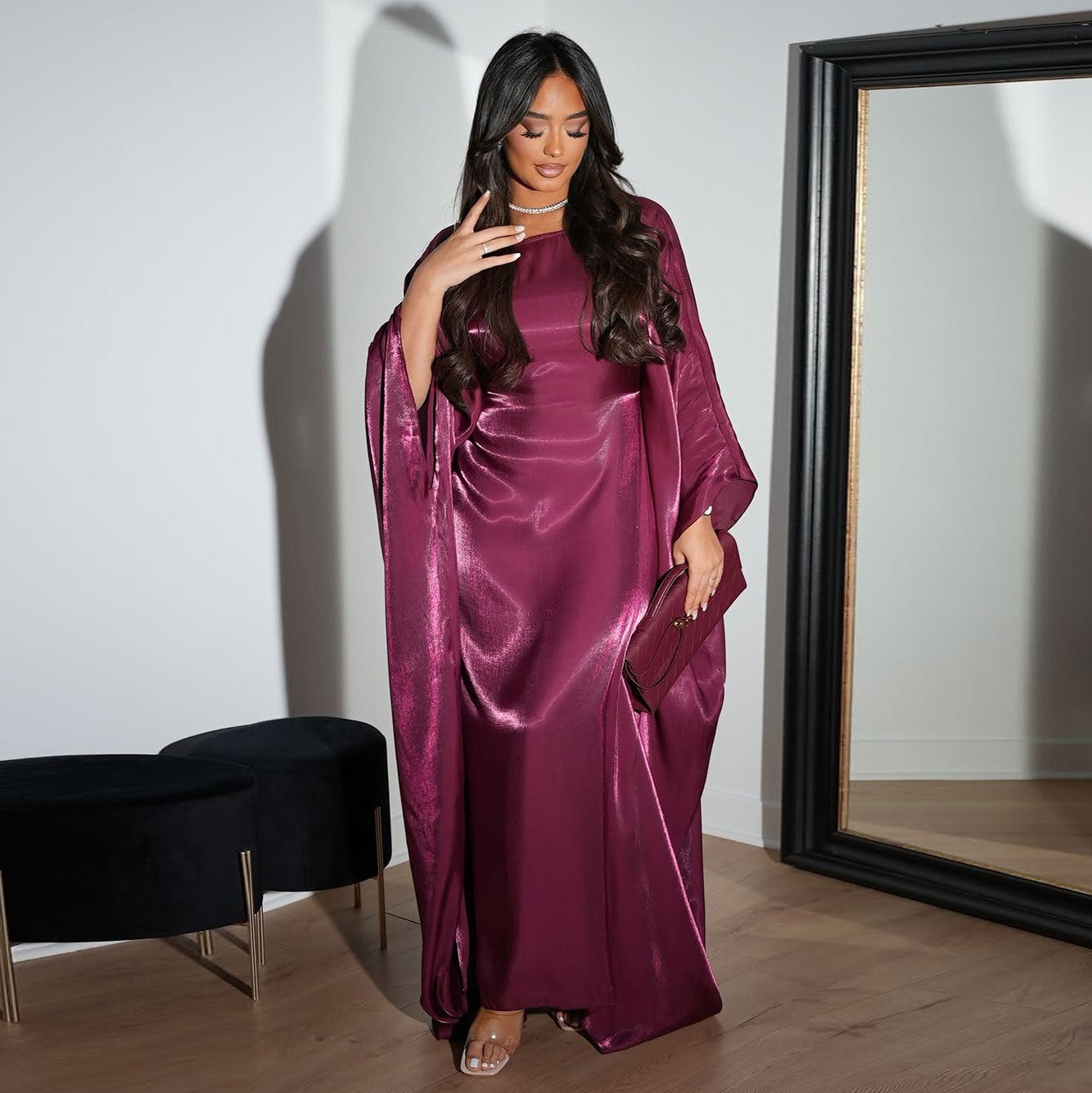 Shiny Satin Belted Maxi Dress
