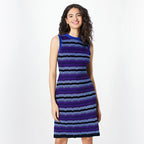 Striped Jacquard Knitted Sleeveless Waist-Cinching Dress for Women