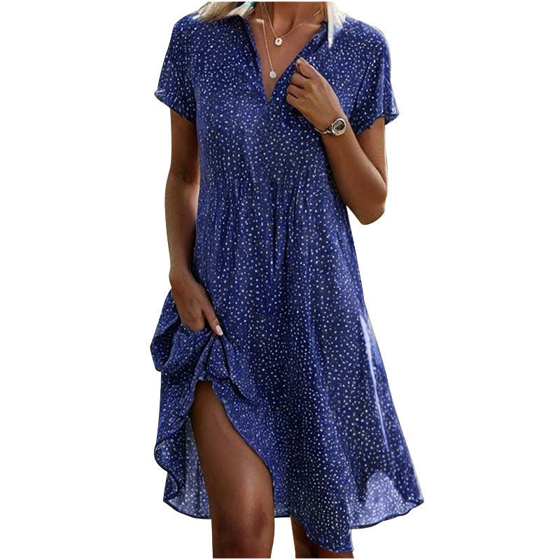 Polka Dot V-Neck Short Sleeve Casual Summer Dress for Women