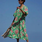 Bohemian Print Long Sleeve Flowy Maxi Dress for Women
