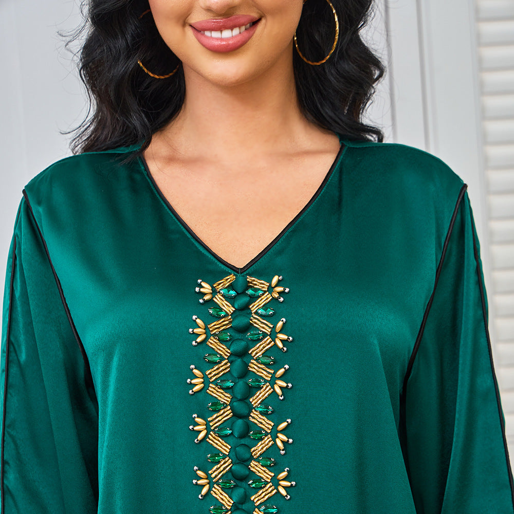 V-neck long sleeved loose dress