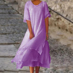 Round-Neck Short-Sleeve Midi Dress for Women, Plus Size